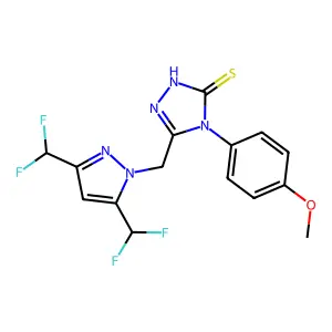 3-[[3,5-bis(difluoromethyl)pyrazol-1-yl]methyl]-4-(4-methoxyphenyl)-1H-1,2,4-triazole-5-thione structure