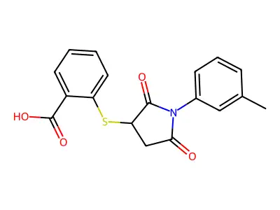 2-{[1-(3-Methylphenyl)-2,5-dioxopyrrolidin-3-yl]sulfanyl}benzoic acid structure