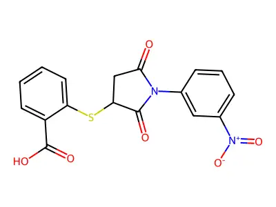 2-[1-(3-Nitrophenyl)-2,5-dioxoazolidin-3-ylthio]benzoic acid structure