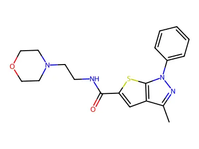 3-methyl-N-[2-(4-morpholinyl)ethyl]-1-phenyl-5-thieno[2,3-c]pyrazolecarboxamide structure