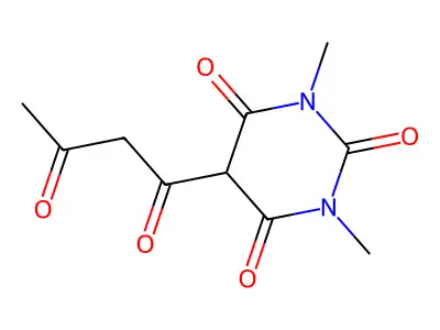 5-acetoacetyl-1,3-dimethyl-2,4,6(1H,3H,5H)-pyrimidinetrione structure