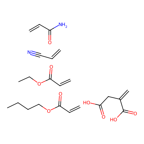 Acrylamide, acrylonitrile, butyl acrylate, ethyl acrylate, itaconicacid polymer structure