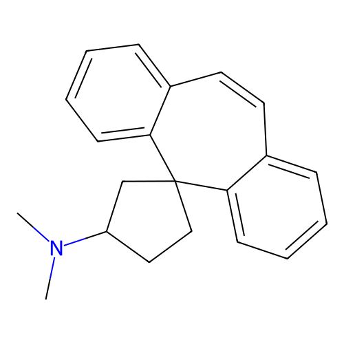 N,N-Dimethylspiro[5H-dibenzo[a,d]cycloheptene-5,1'-cyclopentan]-3'-amine structure