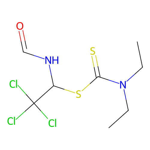 N,N-diethylcarbamodithioic acid (2,2,2-trichloro-1-formamidoethyl) ester structure