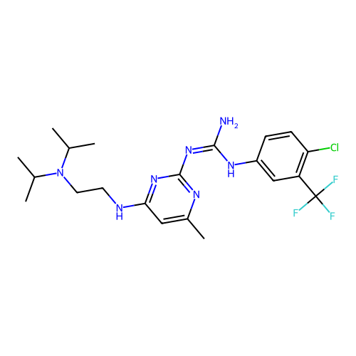 1-[4-chloro-3-(trifluoromethyl)phenyl]-2-(4-{[2-(dipropan-2-ylamino)ethyl]amino}-6-methylpyrimidin-2-yl)guanidine structure