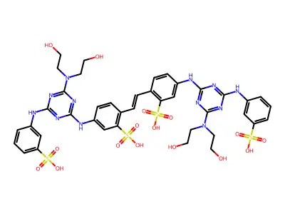 Benzenesulfonic acid,2,2'-(1,2-ethenediyl)bis[5-[[4-[bis(2-hydroxyethyl)amino]-6-[(3-sulfophenyl)amino]-1,3,5-triazin-2-yl]amino]- structure