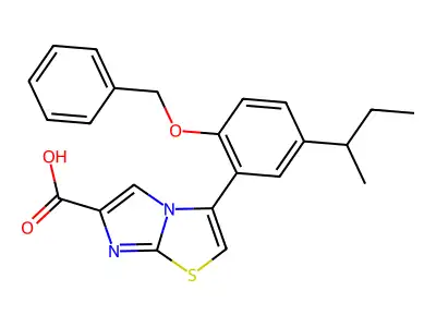 3-[2-(Benzyloxy)-5-(butan-2-yl)phenyl]imidazo[2,1-b][1,3]thiazole-6-carboxylic acid structure