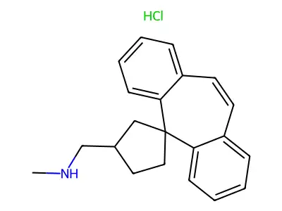 N-Methyl spiro(5H-dibenzo(a,d)cycloheptene-5,1'-cyclopentane)-3'-methylamine hydrochloride structure