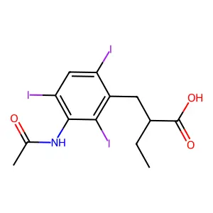 Hydrocinnamic acid, 3-acetamido-alpha-ethyl-2,4,6-triiodo- structure