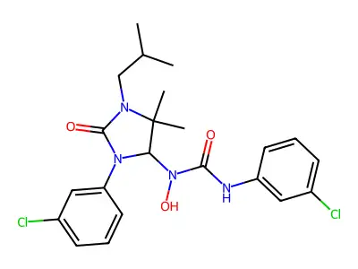 3-(3-chlorophenyl)-1-[3-(3-chlorophenyl)-5,5-dimethyl-1-(2-methylpropyl)-2-oxoimidazolidin-4-yl]-1-hydroxyurea structure