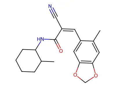 2-cyano-3-(6-methyl-1,3-benzodioxol-5-yl)-N-(2-methylcyclohexyl)prop-2-enamide structure