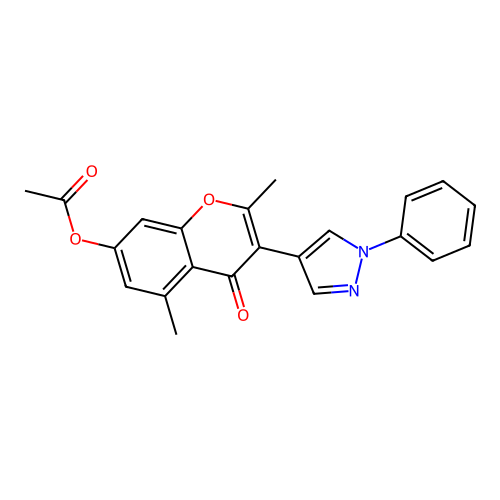 2,5-dimethyl-4-oxo-3-(1-phenyl-1H-pyrazol-4-yl)-4H-chromen-7-yl acetate structure