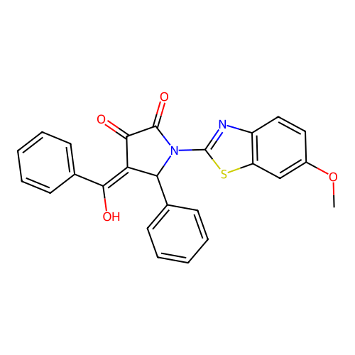 (4E)-4-[hydroxy(phenyl)methylidene]-1-(6-methoxy-1,3-benzothiazol-2-yl)-5-phenylpyrrolidine-2,3-dione structure