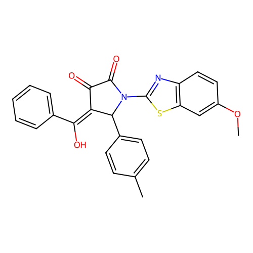 (4E)-4-[hydroxy(phenyl)methylidene]-1-(6-methoxy-1,3-benzothiazol-2-yl)-5-(4-methylphenyl)pyrrolidine-2,3-dione structure
