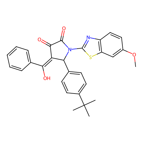(4E)-5-(4-tert-butylphenyl)-4-[hydroxy(phenyl)methylidene]-1-(6-methoxy-1,3-benzothiazol-2-yl)pyrrolidine-2,3-dione structure