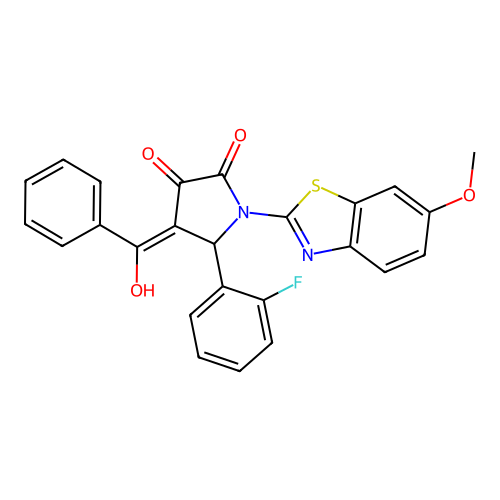 (4E)-5-(2-fluorophenyl)-4-[hydroxy(phenyl)methylidene]-1-(6-methoxy-1,3-benzothiazol-2-yl)pyrrolidine-2,3-dione structure