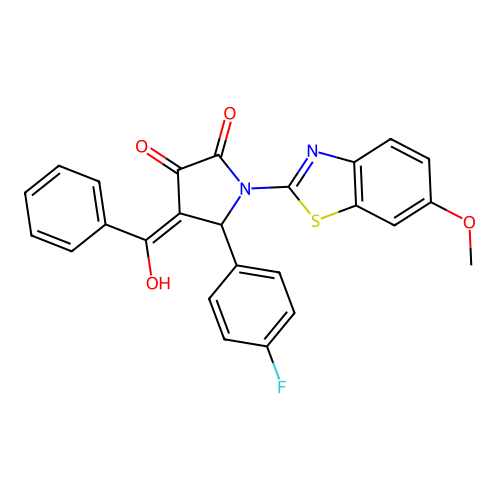 (4E)-5-(4-fluorophenyl)-4-[hydroxy(phenyl)methylidene]-1-(6-methoxy-1,3-benzothiazol-2-yl)pyrrolidine-2,3-dione structure