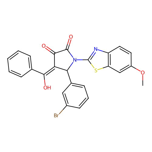 (4E)-5-(3-bromophenyl)-4-[hydroxy(phenyl)methylidene]-1-(6-methoxy-1,3-benzothiazol-2-yl)pyrrolidine-2,3-dione structure