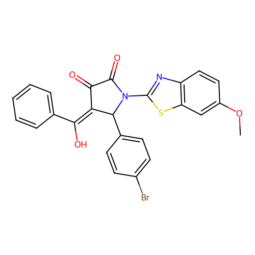 (4E)-5-(4-bromophenyl)-4-[hydroxy(phenyl)methylidene]-1-(6-methoxy-1,3-benzothiazol-2-yl)pyrrolidine-2,3-dione structure