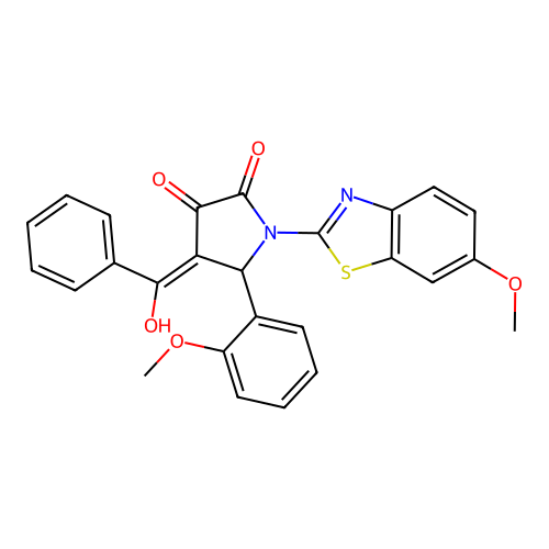 (4E)-4-[hydroxy(phenyl)methylidene]-1-(6-methoxy-1,3-benzothiazol-2-yl)-5-(2-methoxyphenyl)pyrrolidine-2,3-dione structure