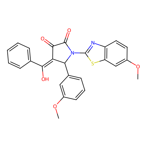 (4E)-4-[hydroxy(phenyl)methylidene]-1-(6-methoxy-1,3-benzothiazol-2-yl)-5-(3-methoxyphenyl)pyrrolidine-2,3-dione structure
