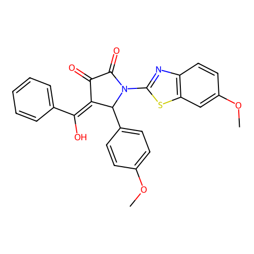 (4E)-4-[hydroxy(phenyl)methylidene]-1-(6-methoxy-1,3-benzothiazol-2-yl)-5-(4-methoxyphenyl)pyrrolidine-2,3-dione structure