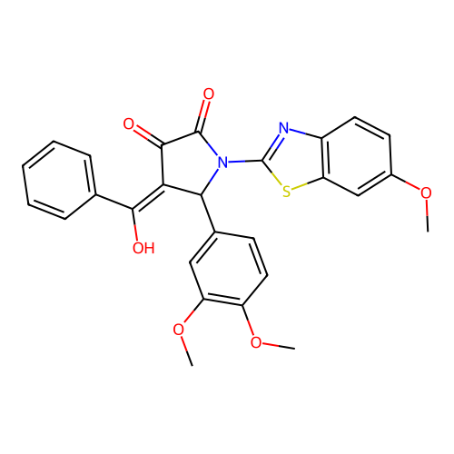 (4E)-5-(3,4-dimethoxyphenyl)-4-[hydroxy(phenyl)methylidene]-1-(6-methoxy-1,3-benzothiazol-2-yl)pyrrolidine-2,3-dione structure