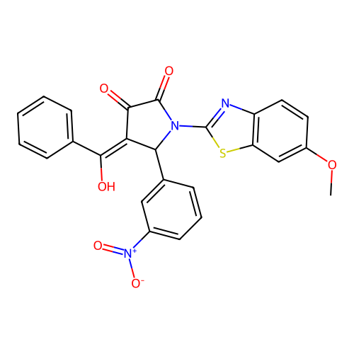 (4E)-4-[hydroxy(phenyl)methylidene]-1-(6-methoxy-1,3-benzothiazol-2-yl)-5-(3-nitrophenyl)pyrrolidine-2,3-dione structure