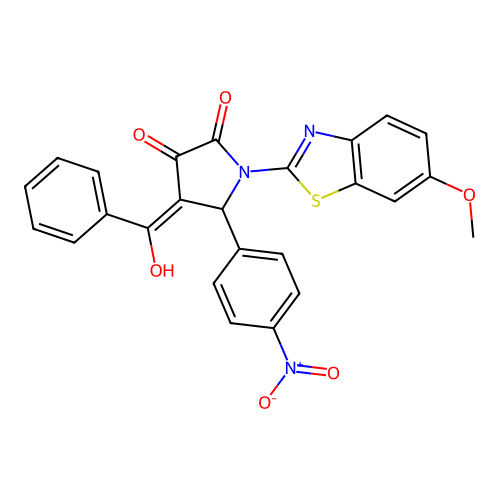 (4E)-4-[hydroxy(phenyl)methylidene]-1-(6-methoxy-1,3-benzothiazol-2-yl)-5-(4-nitrophenyl)pyrrolidine-2,3-dione structure
