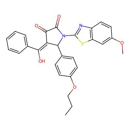 (4E)-4-[hydroxy(phenyl)methylidene]-1-(6-methoxy-1,3-benzothiazol-2-yl)-5-(4-propoxyphenyl)pyrrolidine-2,3-dione structure