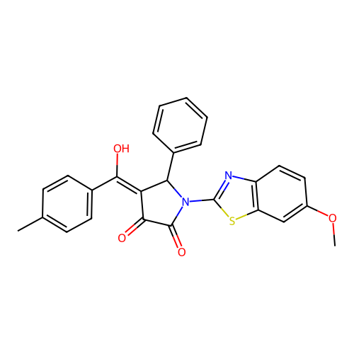 (4E)-4-[hydroxy(4-methylphenyl)methylidene]-1-(6-methoxy-1,3-benzothiazol-2-yl)-5-phenylpyrrolidine-2,3-dione structure