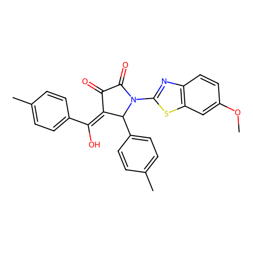 (4E)-4-[hydroxy(4-methylphenyl)methylidene]-1-(6-methoxy-1,3-benzothiazol-2-yl)-5-(4-methylphenyl)pyrrolidine-2,3-dione structure