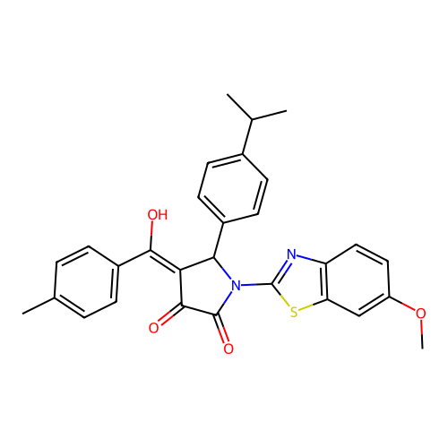 (4E)-4-[hydroxy(4-methylphenyl)methylidene]-1-(6-methoxy-1,3-benzothiazol-2-yl)-5-[4-(propan-2-yl)phenyl]pyrrolidine-2,3-dione structure