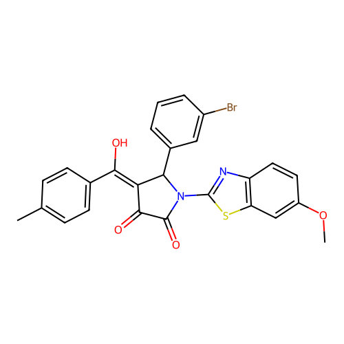 (4E)-5-(3-bromophenyl)-4-[hydroxy(4-methylphenyl)methylidene]-1-(6-methoxy-1,3-benzothiazol-2-yl)pyrrolidine-2,3-dione structure