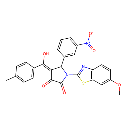 (4E)-4-[hydroxy(4-methylphenyl)methylidene]-1-(6-methoxy-1,3-benzothiazol-2-yl)-5-(3-nitrophenyl)pyrrolidine-2,3-dione structure