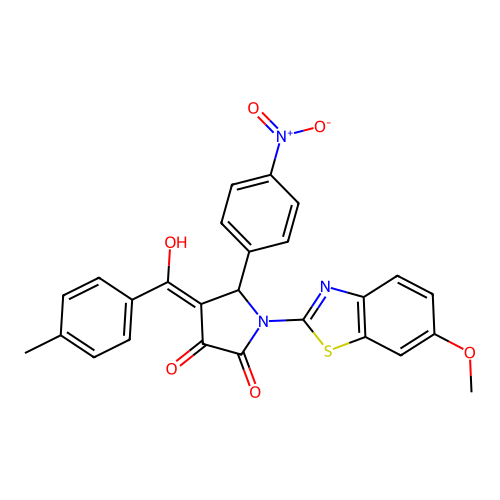 (4E)-4-[hydroxy(4-methylphenyl)methylidene]-1-(6-methoxy-1,3-benzothiazol-2-yl)-5-(4-nitrophenyl)pyrrolidine-2,3-dione structure