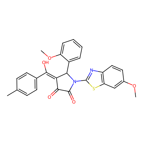 (4E)-4-[hydroxy(4-methylphenyl)methylidene]-1-(6-methoxy-1,3-benzothiazol-2-yl)-5-(2-methoxyphenyl)pyrrolidine-2,3-dione structure