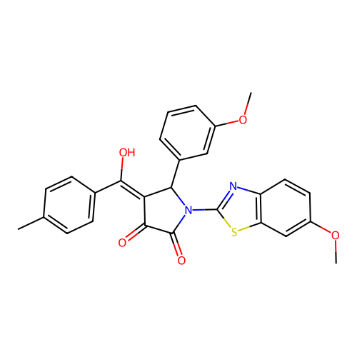 (4E)-4-[hydroxy(4-methylphenyl)methylidene]-1-(6-methoxy-1,3-benzothiazol-2-yl)-5-(3-methoxyphenyl)pyrrolidine-2,3-dione structure