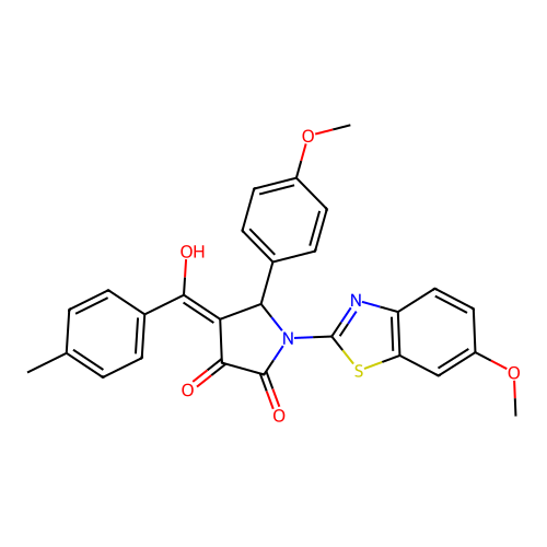 (4E)-4-[hydroxy(4-methylphenyl)methylidene]-1-(6-methoxy-1,3-benzothiazol-2-yl)-5-(4-methoxyphenyl)pyrrolidine-2,3-dione structure