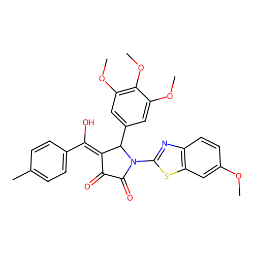(4E)-4-[hydroxy(4-methylphenyl)methylidene]-1-(6-methoxy-1,3-benzothiazol-2-yl)-5-(3,4,5-trimethoxyphenyl)pyrrolidine-2,3-dione structure