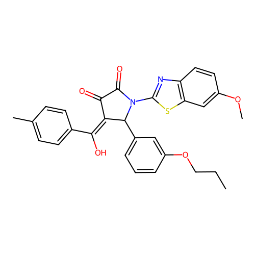 (4E)-4-[hydroxy(4-methylphenyl)methylidene]-1-(6-methoxy-1,3-benzothiazol-2-yl)-5-(3-propoxyphenyl)pyrrolidine-2,3-dione structure