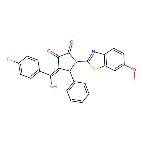(4E)-4-[(4-fluorophenyl)(hydroxy)methylidene]-1-(6-methoxy-1,3-benzothiazol-2-yl)-5-phenylpyrrolidine-2,3-dione structure