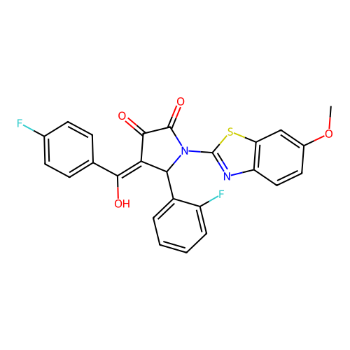 (4E)-5-(2-fluorophenyl)-4-[(4-fluorophenyl)(hydroxy)methylidene]-1-(6-methoxy-1,3-benzothiazol-2-yl)pyrrolidine-2,3-dione structure