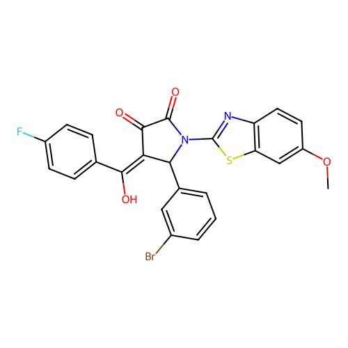 (4E)-5-(3-bromophenyl)-4-[(4-fluorophenyl)(hydroxy)methylidene]-1-(6-methoxy-1,3-benzothiazol-2-yl)pyrrolidine-2,3-dione structure