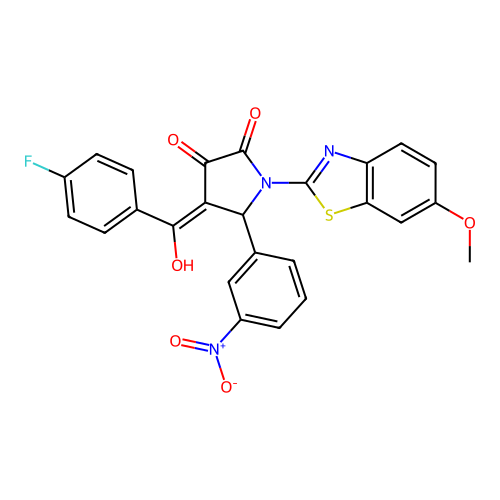 (4E)-4-[(4-fluorophenyl)(hydroxy)methylidene]-1-(6-methoxy-1,3-benzothiazol-2-yl)-5-(3-nitrophenyl)pyrrolidine-2,3-dione structure