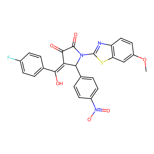 (4E)-4-[(4-fluorophenyl)(hydroxy)methylidene]-1-(6-methoxy-1,3-benzothiazol-2-yl)-5-(4-nitrophenyl)pyrrolidine-2,3-dione structure