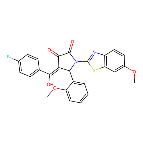 (4E)-4-[(4-fluorophenyl)(hydroxy)methylidene]-1-(6-methoxy-1,3-benzothiazol-2-yl)-5-(2-methoxyphenyl)pyrrolidine-2,3-dione structure