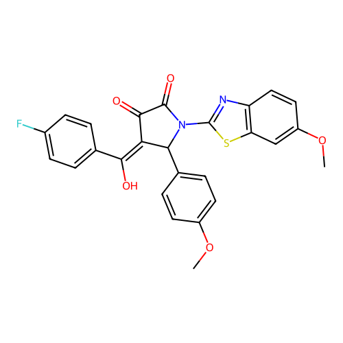(4E)-4-[(4-fluorophenyl)(hydroxy)methylidene]-1-(6-methoxy-1,3-benzothiazol-2-yl)-5-(4-methoxyphenyl)pyrrolidine-2,3-dione structure