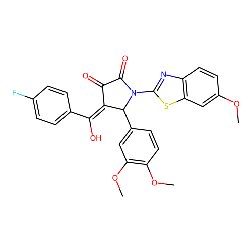 (4E)-5-(3,4-dimethoxyphenyl)-4-[(4-fluorophenyl)(hydroxy)methylidene]-1-(6-methoxy-1,3-benzothiazol-2-yl)pyrrolidine-2,3-dione structure