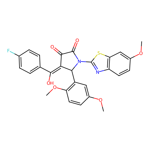 (4E)-5-(2,5-dimethoxyphenyl)-4-[(4-fluorophenyl)(hydroxy)methylidene]-1-(6-methoxy-1,3-benzothiazol-2-yl)pyrrolidine-2,3-dione structure